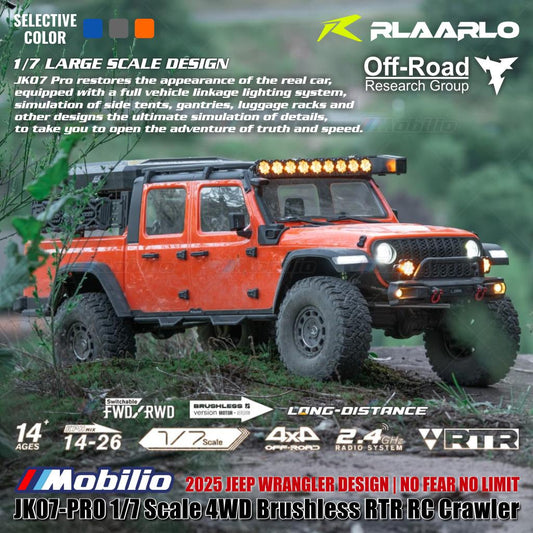 Rlaarlo JK07 PRO Skala 1/7 4WD Brushless RTR 2.4GHz RC Crawler Adventure Wrangler 2025 Kontrol Jarak Jauh
