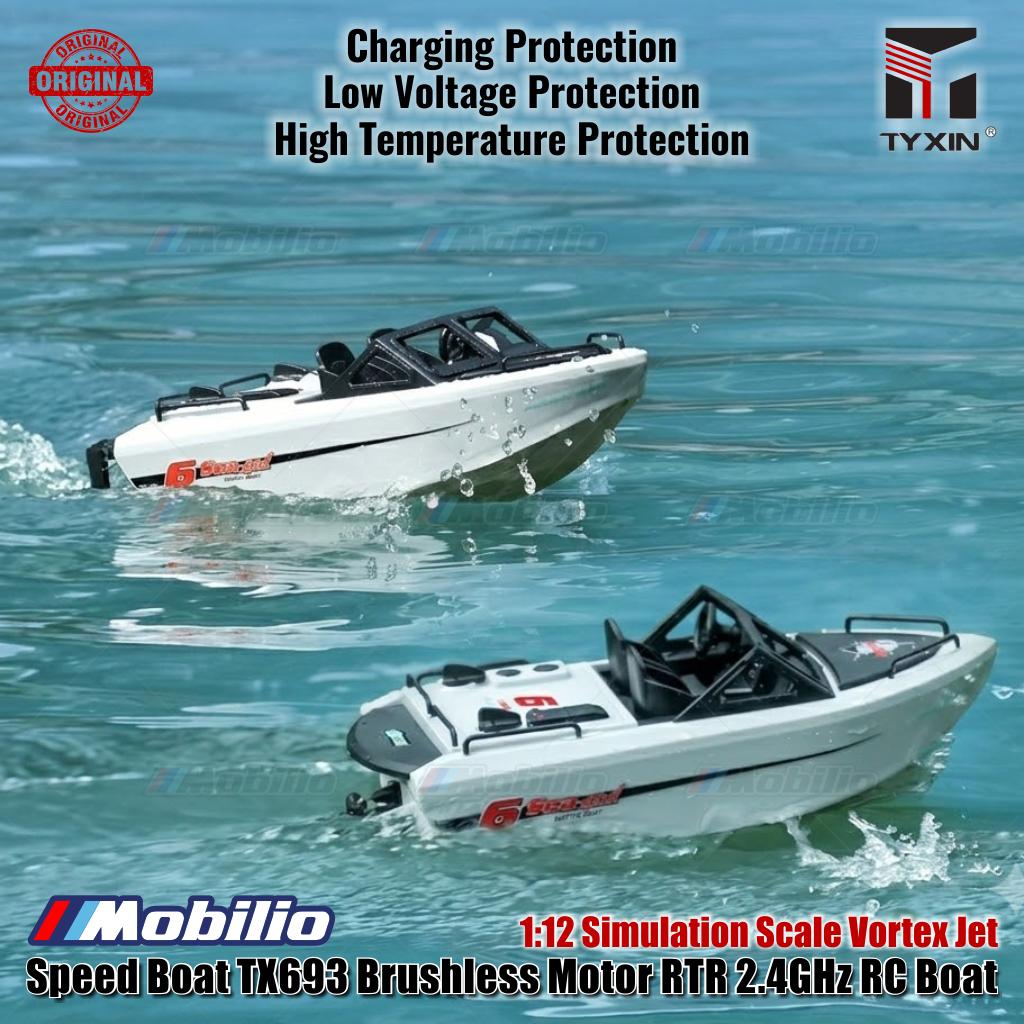 Perahu Cepat TX693 Motor Tanpa Sikat RTR Perahu RC 2.4GHz Skala Simulasi 1:12 Jet Vortex