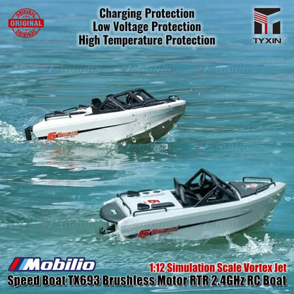 Perahu Cepat TX693 Motor Tanpa Sikat RTR Perahu RC 2.4GHz Skala Simulasi 1:12 Jet Vortex