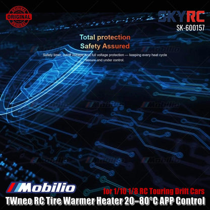SkyRC #SK-600157 TWneo RC Penghangat Ban Pemanas 20–80℃ Kontrol Suhu 4 Roda Independen Kontrol Aplikasi untuk Ban Balap Mobil On-Road RC Skala 1/8 & 1/10