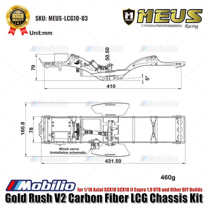 MEUS Racing Gold Rush V2 Carbon Fiber LCG Chassis Kit MEUS-LCG10-03 untuk 1/10 Axial SCX10 SCX10 II Capra 1.9 UTB dan Rakitan DIY Lainnya