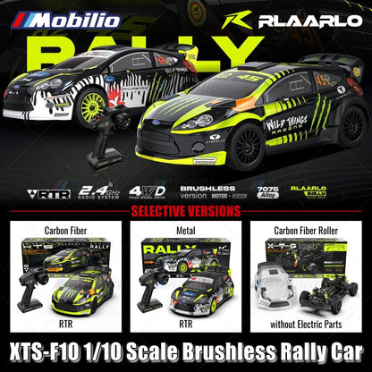 Rlaarlo XTS-F10 Mobil Reli Tanpa Sikat Skala 1/10 RTR Versi KIT Serat Karbon dengan Kontrol Jarak Jauh
