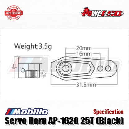 Power HD 25T Servo Metal Arm Black Part #HD-AP1620-BK Thick Light Weight AP1620