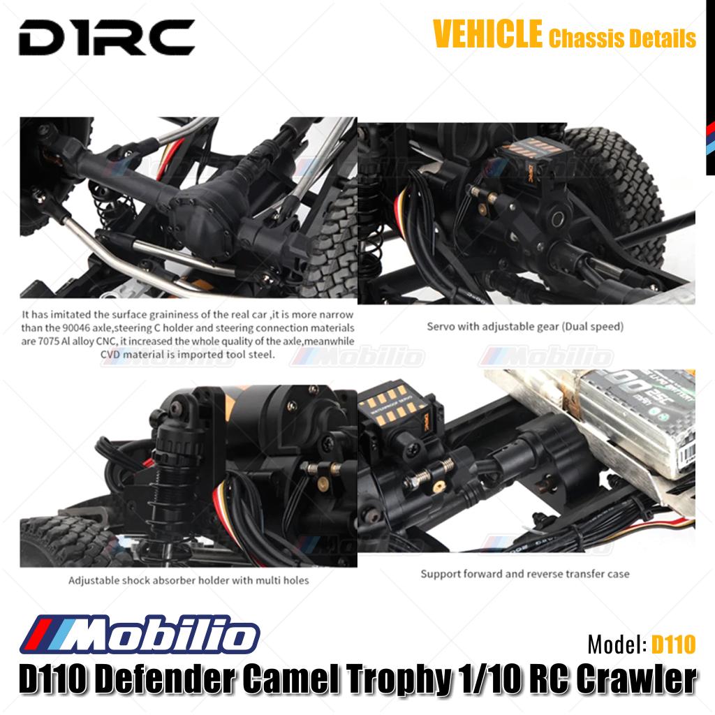 D1RC D110 Defender Camel Trophy Skala 1/10 Jarak Sumbu Roda 334mm Mobil RC Crawler Petualangan