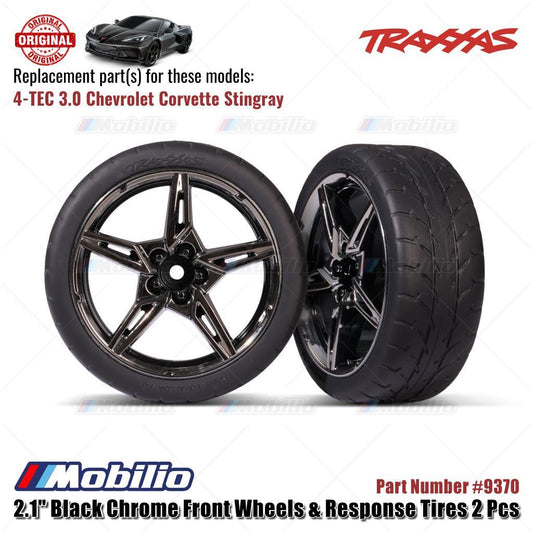 Traxxas Part #9370 2.1" Black Chrome Front Wheels & Response Tires 2 Pcs RC Chevrolet Corvette Stingray