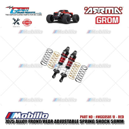 GPM Part #MGG058F/R 7075 Alloy Front/Rear Adjustable Spring Shock 58mm RC Arrma Mini Granite Typhon Mojave Mega Grom 4x4