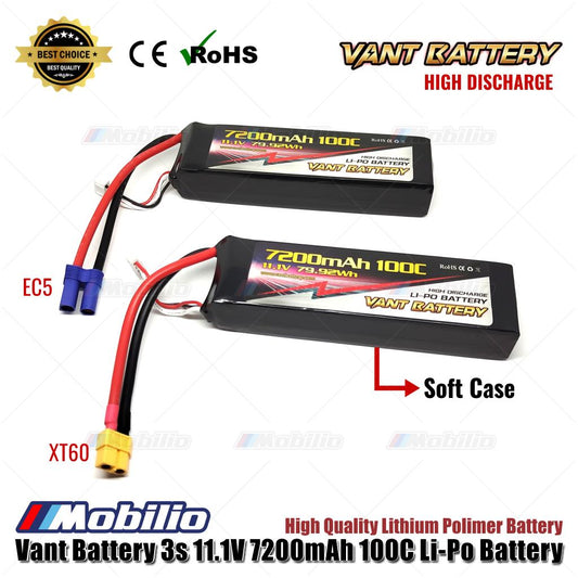 Vant Battery 11.1V 3S 7200mAh 100C Lithium Polymer LiPo Baterai RC Soft Case