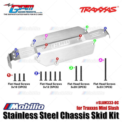 GPM Part #SLAM333-OC Stainless Steel Chassis Skid Kit for Traxxas Mini Slash Upgrade