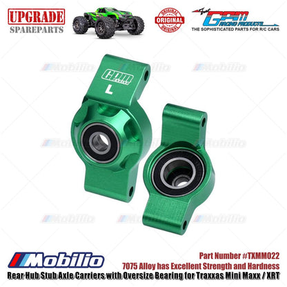 GPM Part #TXMM022 7075 Alloy Rear Hub Stub Axle Carriers with Oversize Bearing for Traxxas Mini Maxx / Mini XRT