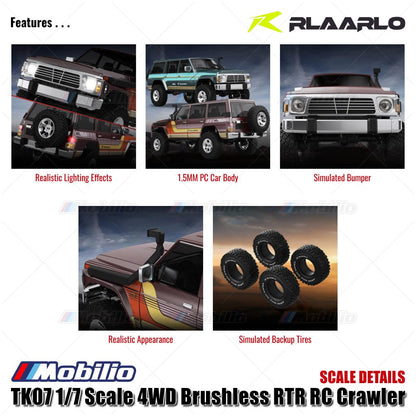 Rlaarlo TK07 Skala 1/7 4WD Brushless RTR 2.4GHz RC Crawler Adventure Off-Road Remote Control