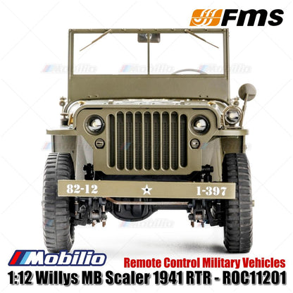Mobil RC FMS 1/12 1941 MB Scaler Willys 2.4G 4WD RTR Crawler Truk Militer Kendaraan Offroad