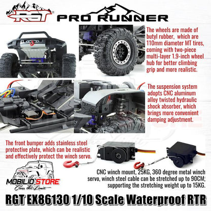 RGT EX86130 Pro Runner 1/10 Skala Tahan Air RTR 2.4GHz Mobil RC Crawler Kontrol Jarak Jauh