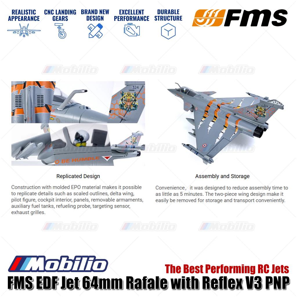 Jet FMS EDF 64mm Rafale dengan Reflex V3 PNP, Jet RC Berperforma Terbaik untuk Aero Modelling