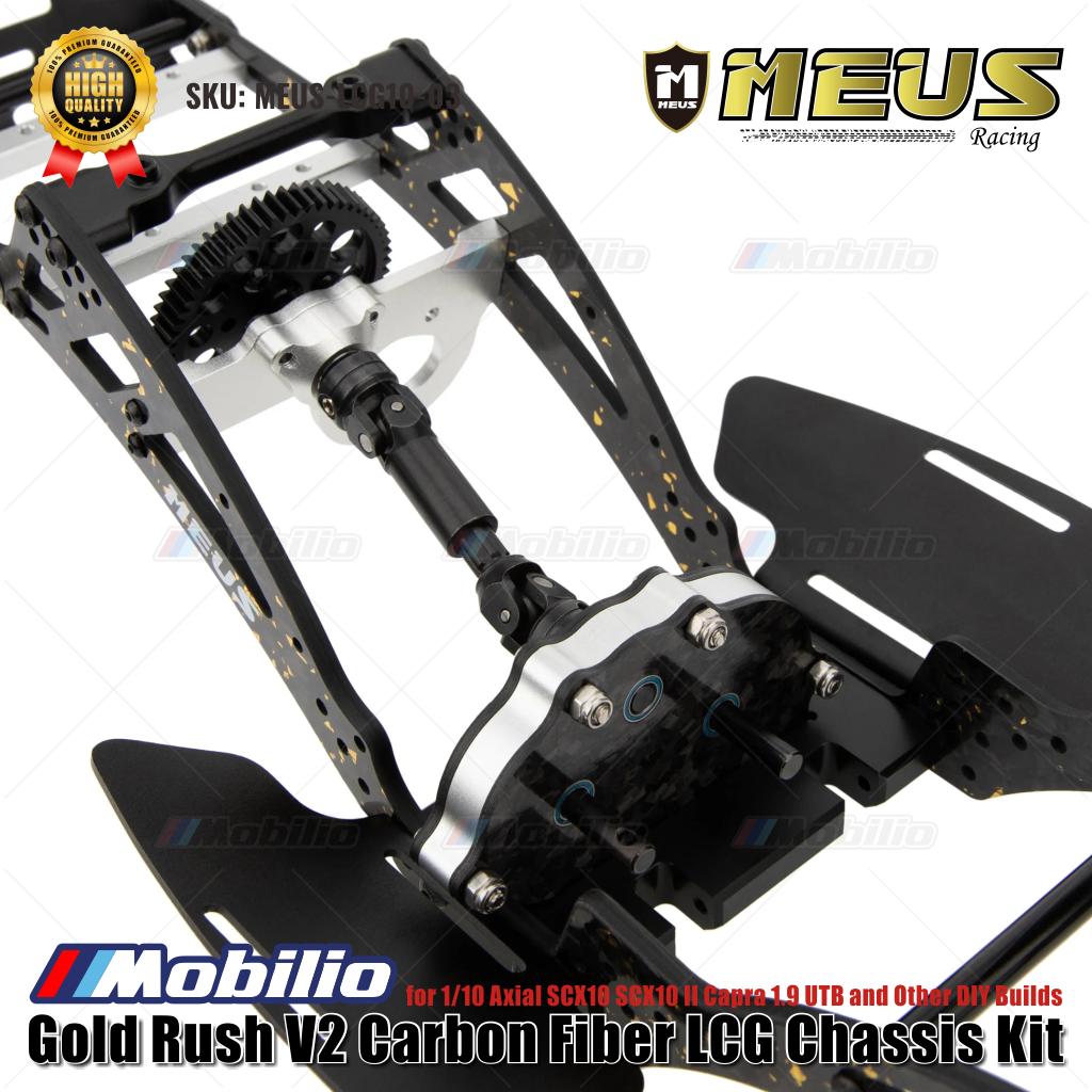 MEUS Racing Gold Rush V2 Carbon Fiber LCG Chassis Kit MEUS-LCG10-03 untuk 1/10 Axial SCX10 SCX10 II Capra 1.9 UTB dan Rakitan DIY Lainnya