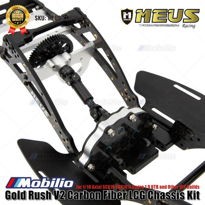 MEUS Racing Gold Rush V2 Carbon Fiber LCG Chassis Kit MEUS-LCG10-03 untuk 1/10 Axial SCX10 SCX10 II Capra 1.9 UTB dan Rakitan DIY Lainnya