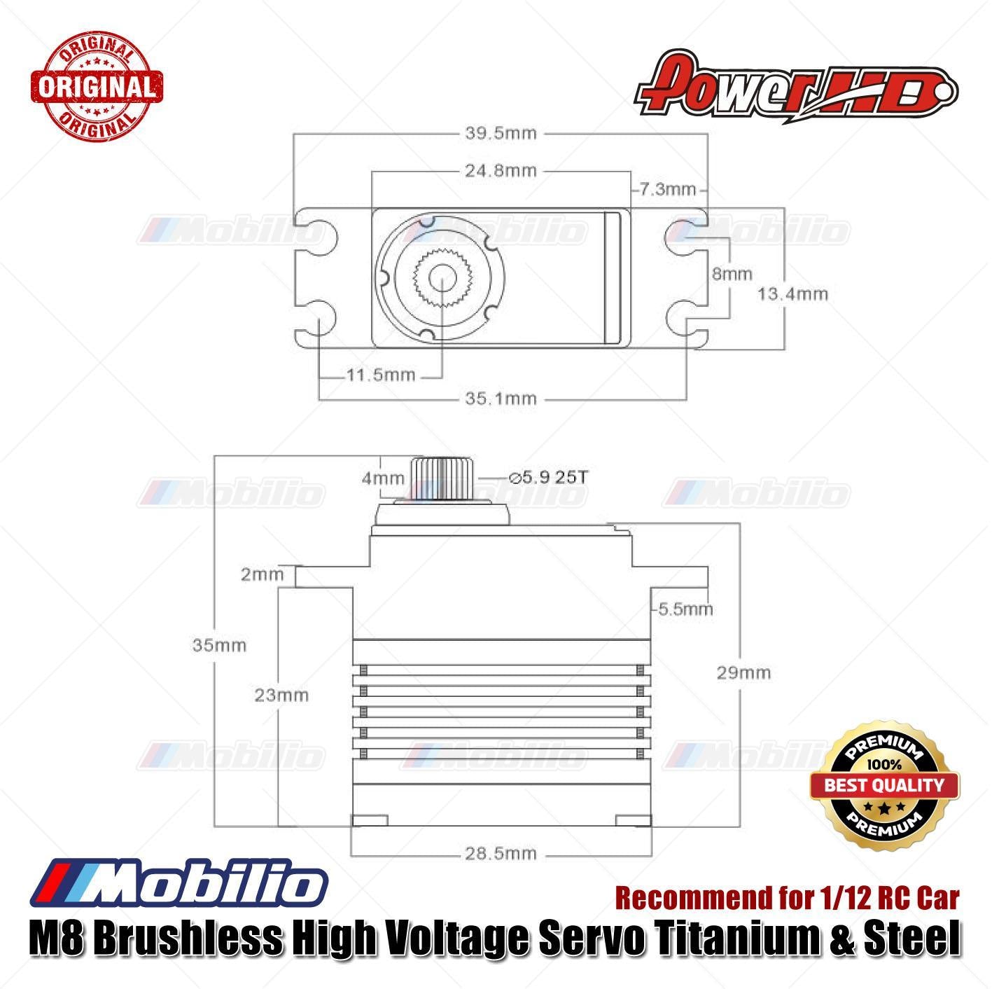 Power HD M8 Brushless High Voltage Servo Titanium & Steel Mini Servo for 1/12 RC Car