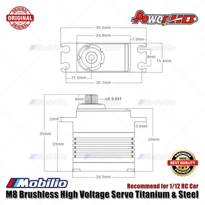 Power HD M8 Brushless High Voltage Servo Titanium & Steel Mini Servo for 1/12 RC Car
