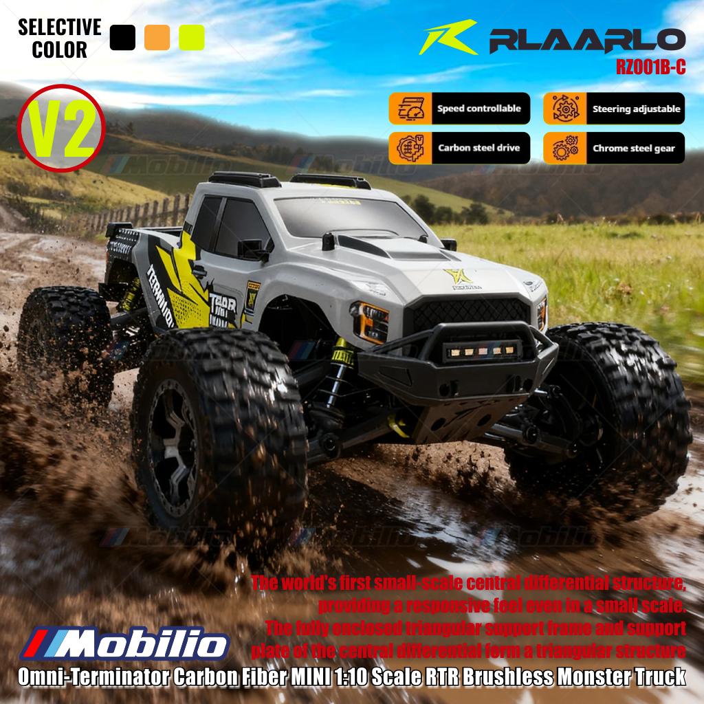 Rlaarlo Omni-Terminator Carbon Fiber MINI Skala 1:10 RTR Brushless Monster Truck Versi V2 RZ001B-C RZ001O-C RZ001Y-C