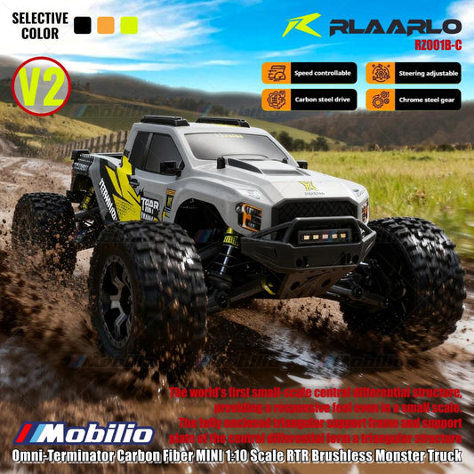 Rlaarlo Omni-Terminator Carbon Fiber MINI Skala 1:10 RTR Brushless Monster Truck Versi V2 RZ001B-C RZ001O-C RZ001Y-C