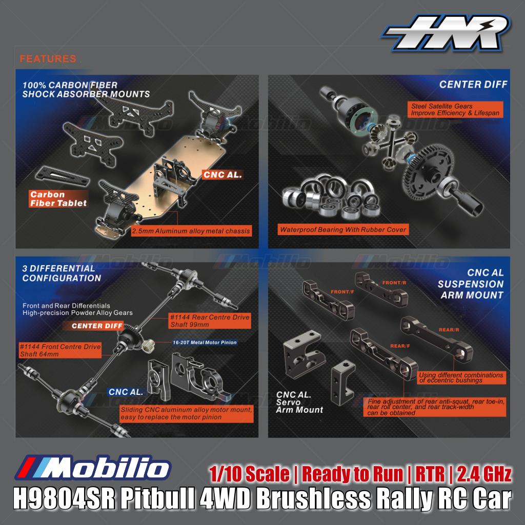 HNR H9804SR Pitbull 4WD Brushless Rally RC Car 1/10 Scale Ready to Run RTR 2.4 GHz