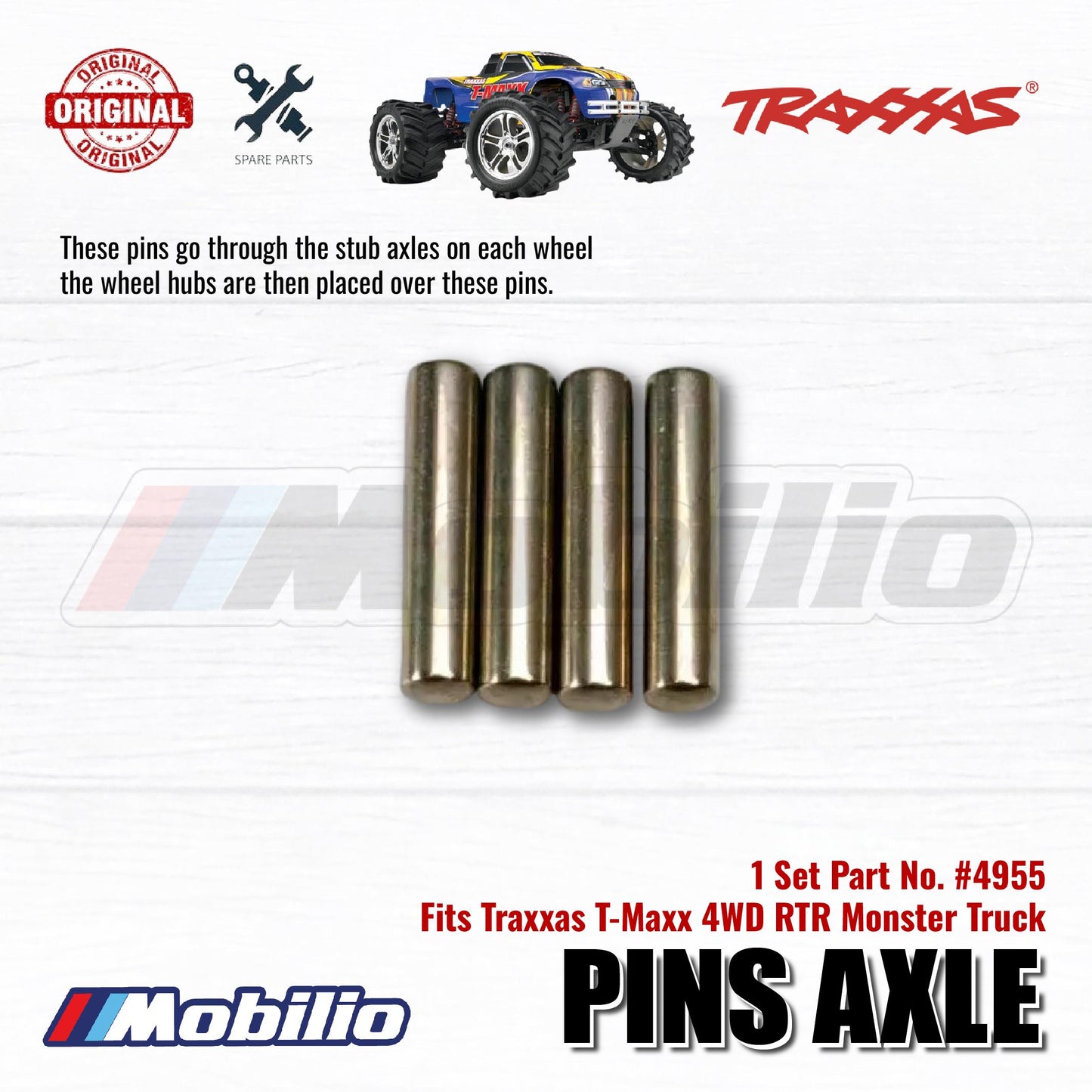 Traxxas Part #4955 Pin Axle 2.5 x 12mm 4 Pcs for 4WD RTR Monster Truck
