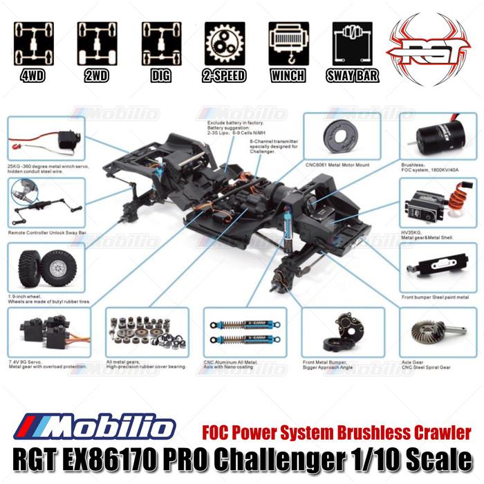RGT EX86170 PRO Challenger 1/10 2.4G 4WD Mobil RC Brushless Rock Crawler Petualangan Off-Road