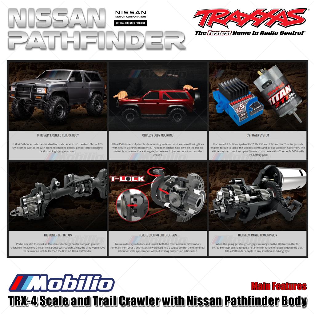 Traxxas 110056-4 TRX-4 Scale and Trail Crawler dengan Nissan Pathfinder RC 1/10 4X4 Tahan Air RTR 2.4GHz TQi Adventure