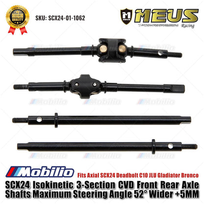MEUS Racing SCX24 Poros Gandar Depan Belakang CVD Isokinetik 3 Bagian Sudut Kemudi Maksimal 52° Lebih Lebar +5MM Cocok untuk Axial SCX24 Deadbolt C10 JLU Gladiator Bronco