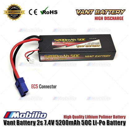 Baterai Vant Lipo 2S 7.4 Volt 5200mAh 50C Lithium Polimer Hard Case EC3 EC5 untuk RC Axial Arrma ESC Spektrum IC3 IC5