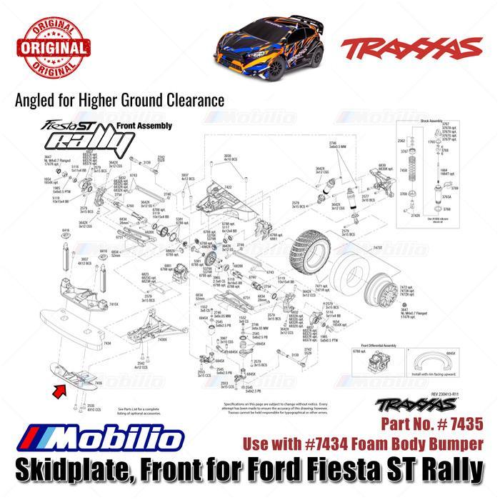 Traxxas Part #7435 Front Skidplate Angled for Higher Ground Clearance Ford Fiesta ST Rally