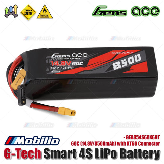 Gens Ace G-Tech Smart 4S LiPo Battery 60C (14.8V/8500mAh) with XT60 Connector - GEA85004S60X6