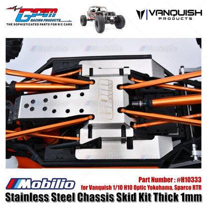 GPM Part #H10333 Stainless Steel Chassis Skid Kit Thick 1mm for Vanquish 1/10 H10 Optic Yokohama Sparco RTR