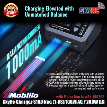 SkyRc Charger S100 Neo (1-6S) 100W AC / 200W DC dengan Motor Run-In #SK-100202 Baterai