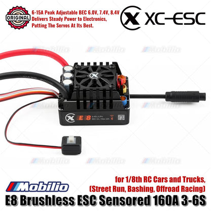 ESC Tanpa Sikat XC-ESC E8 Sensored 160A 3-6S untuk Mobil RC dan Truk 1/8 Skala Street Run Bashing Offroad Racing