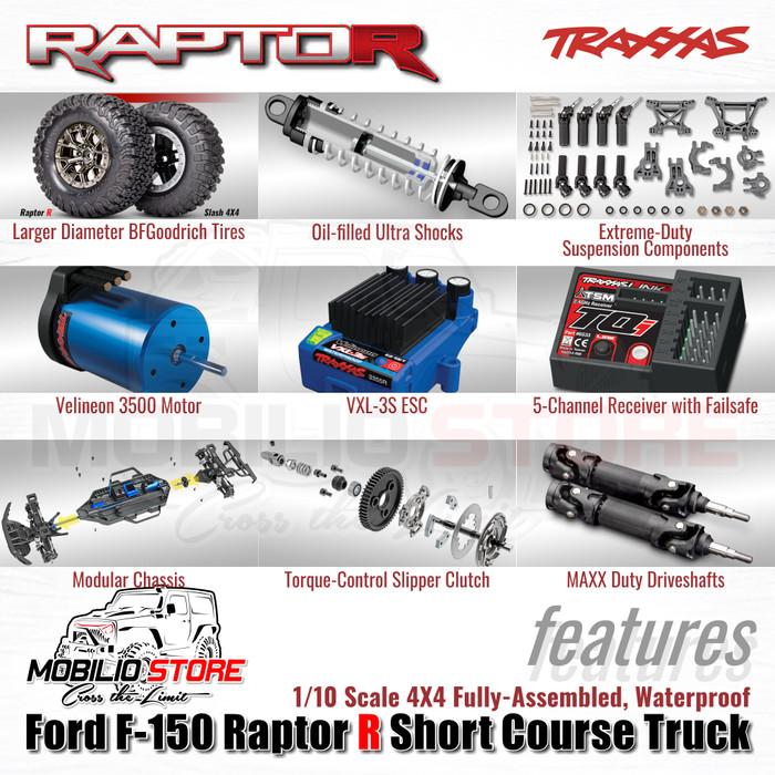 Traxxas 101076-4 Ford F-150 Raptor R Short Course Truck 1/10 Scale 4X4 VXL RTR dengan Velineon 3S Power dan TSM untuk Performa Maksimal - Control