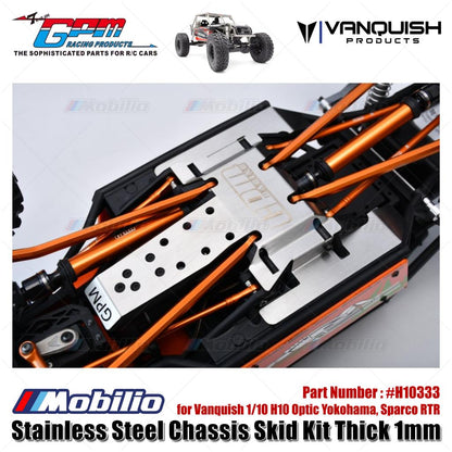 GPM Part #H10333 Stainless Steel Chassis Skid Kit Thick 1mm for Vanquish 1/10 H10 Optic Yokohama Sparco RTR