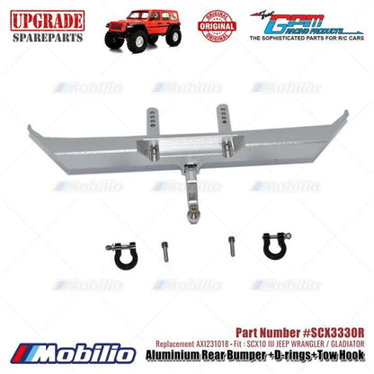 GPM Part #SCX3330R Aluminium Rear Bumper D-rings Tow Hook Axial SCX10 III Jeep Wrangler Gladiator AXI231018 Replacement RC Car Remote Control Toy