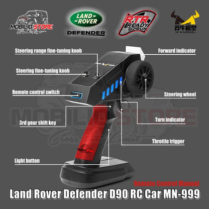 MN 999 Land Rover Defender RC Car 1/10 Scale Off-Road Rock Crawler RTR