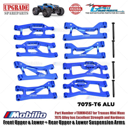 GPM Part #TXMM4567 7075 Alloy Front Upper & Lower + Rear Upper & Lower Suspension Arms for RC Traxxas Mini Maxx