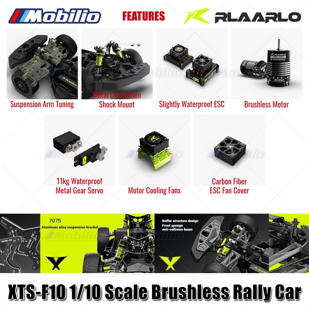 Rlaarlo XTS-F10 Mobil Reli Tanpa Sikat Skala 1/10 RTR Versi KIT Serat Karbon dengan Kontrol Jarak Jauh