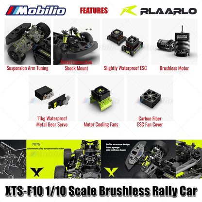Rlaarlo XTS-F10 Mobil Reli Tanpa Sikat Skala 1/10 RTR Versi KIT Serat Karbon dengan Kontrol Jarak Jauh