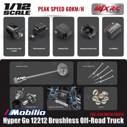 MJX Hyper Go 12212 65KPH Brushless 1:12 Scale Truck Ready To Run RTR