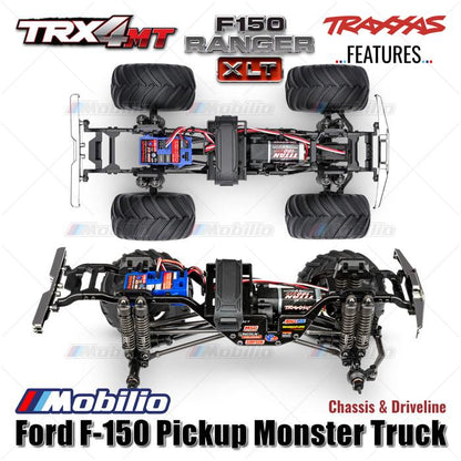 Traxxas 98044-1 TRX-4MT Ford F-150 Ranger XLT Pickup Monster Truck Bigfoot Skala 1/18 4X4 RTR Rakitan Lengkap Tahan Air TRX4MT Tanpa Klip