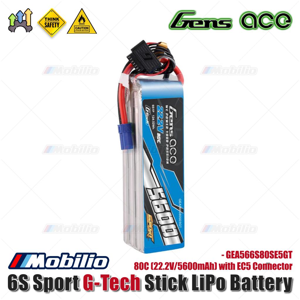 Baterai LiPo Gens Ace 6S 80C Sport G-Tech Stick (22.2V/5600mAh) dengan Konektor EC5 - GEA566S80SE5GT