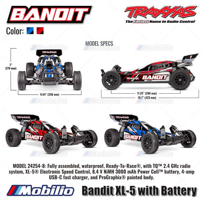 Traxxas 24254-8 Bandit XL-5 with Battery RC 2WD RC Race Buggy Fully Assembled Waterproof  Ready-To-Race RTR 2.4 GHz