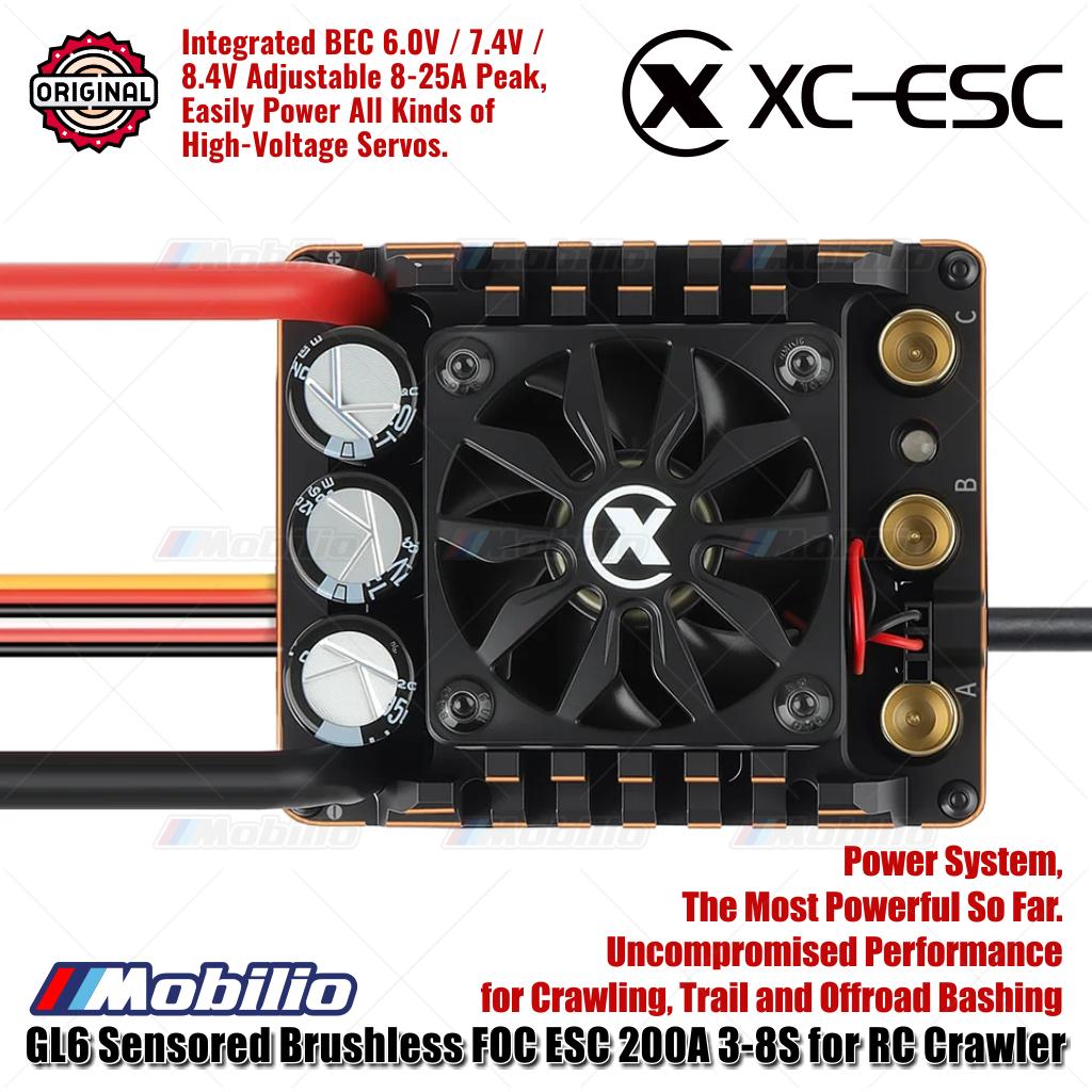 XC-ESC GL6 Sensored Brushless FOC ESC 200A 3-8S untuk RC Crawler Trail dan Offroad Bashing