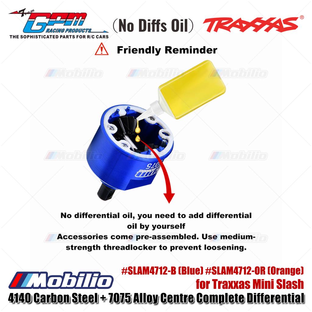 GPM Part #SLAM4712-B (Blue) #SLAM4712-OR (Orange) 4140 Carbon Steel + 7075 Alloy Centre Complete Differential for Traxxas Mini Slash Upgrade