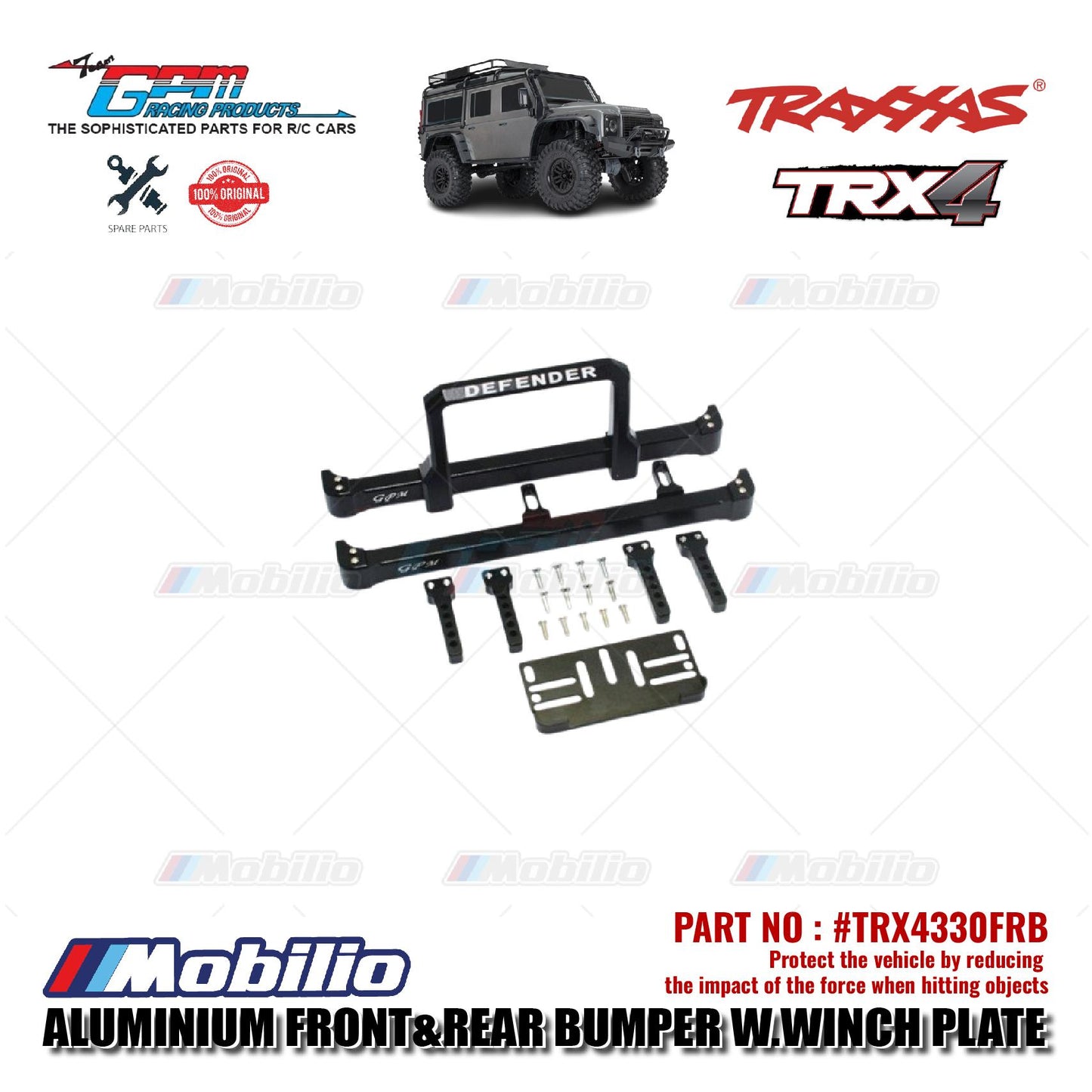 GPM Part #TRX4330FRB Aluminium Front and Rear Bumper with Winch Plate Traxxas TRX-4 Defender Trail Crawler