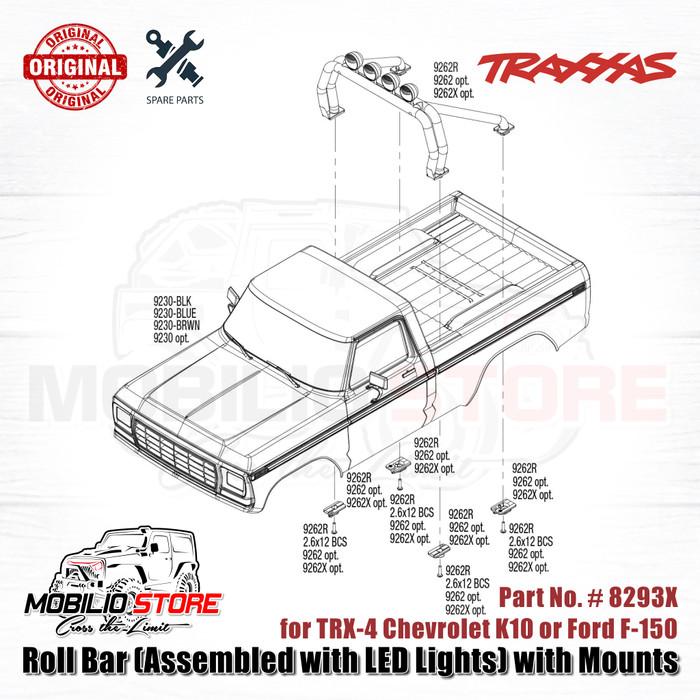 Traxxas Part #9262X Roll Bar Assembled with LED lights for TRX-4 K10 or F-150 Body