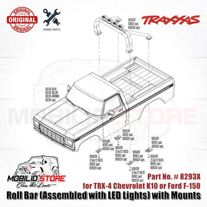 Traxxas Part #9262X Roll Bar Assembled with LED lights for TRX-4 K10 or F-150 Body